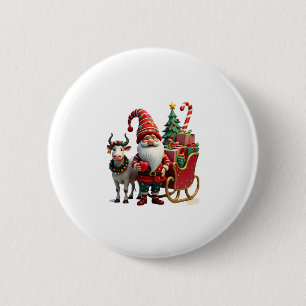 Badge Rond 5 Cm Père Noël Gnome Lumière de Noël Chevauchant le Tra