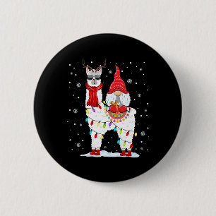 Badge Rond 5 Cm Père Noël Gnomes à cheval sur Llama Renne Noël Lum