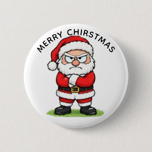 BADGE ROND 5 CM PÈRE NOËL GRINCHEUX, JOYEUX NOËL