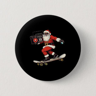 Badge Rond 5 Cm Père Noël Hip Hop Noël faisant du skateboard avec