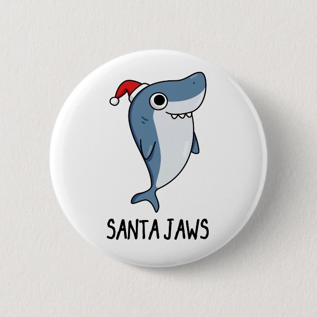 Badge Rond 5 Cm Père Noël Jaws Funny Shark Christmas Pun (Devant)