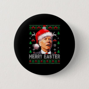 Badge Rond 5 Cm Père Noël Joe Biden Drôle Joyeux Pâques Noël laid