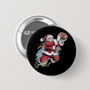 Badge Rond 5 Cm Père Noël jouant au football américain de Noël