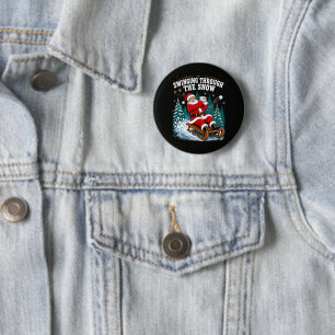 Badge Rond 5 Cm Père Noël jouant au golf Joyeux Noël golfeur