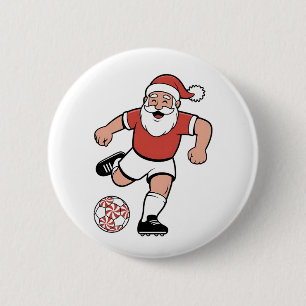 Badge Rond 5 Cm Père Noël Jouer au football Joueur de Noël Sport