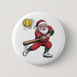 Badge Rond 5 Cm Père Noël Jouer Softball Christmas Player Sport