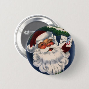 Badge Rond 5 Cm Père Noël joyeux rétro des années 50, Noël vintage