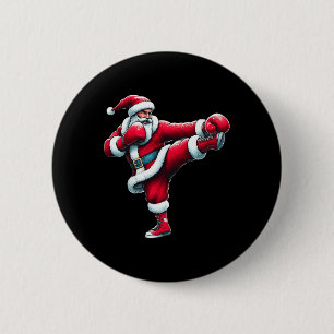 Badge Rond 5 Cm Père Noël Kickboxing Boxe Pied Cool Sports Christ