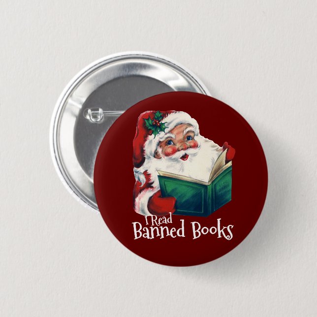 Badge Rond 5 Cm Père Noël Lit Les Livres Interdits (Devant & derrière)
