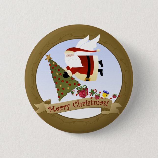 Badge Rond 5 Cm Père Noël livre (Devant)