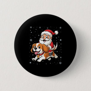 Badge Rond 5 Cm Père Noël montant un spaniel Cavalier King Charles