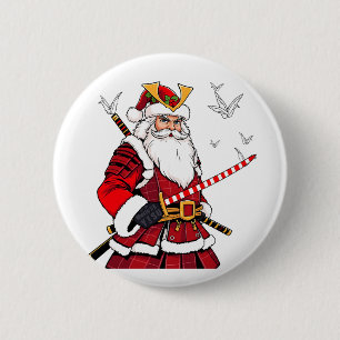 Badge Rond 5 Cm Père Noël Noël Père Noël Art Japonais Samouraï
