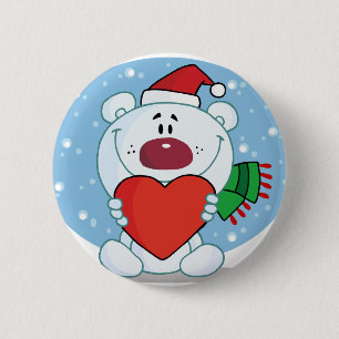 Badge Rond 5 Cm Père Noël Ours blanc au coeur