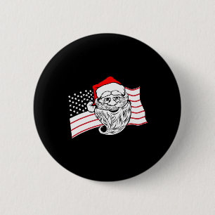 Badge Rond 5 Cm Père Noël patriotique Drapeau américain Usa Noël