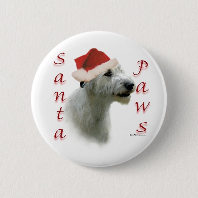 Badge Rond 5 Cm Père Noël Paws, Wolfhound irlandais (Devant)