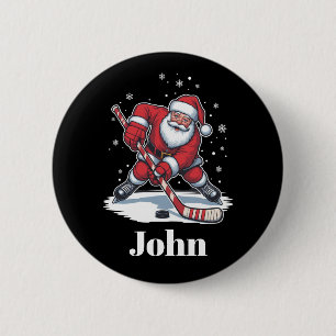 Badge Rond 5 Cm Père Noël personnalisé Hockey sur glace Sport de N
