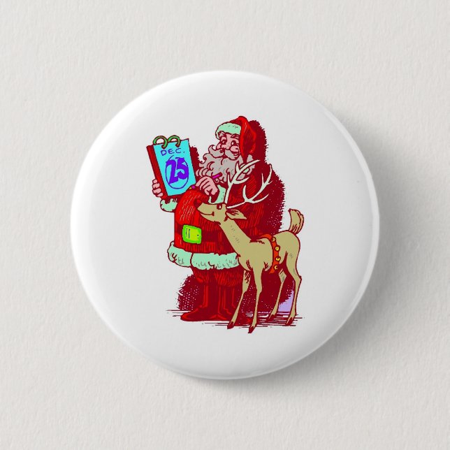 Badge Rond 5 Cm père Noël Reindeer (Devant)
