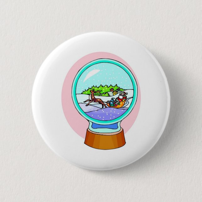 Badge Rond 5 Cm père Noël Reindeer Snow Globe (Devant)
