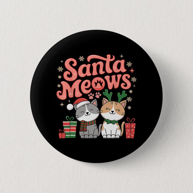 Badge Rond 5 Cm Père Noël rencontre de mignons chats festifs Noël  (Devant)