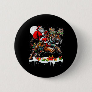 Badge Rond 5 Cm Père Noël Riding Tiger Reindeer Xmas Amoureux des