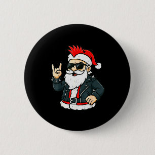 Badge Rond 5 Cm Père Noël Rock Punk Chemise de Nuit Emo Noël Rocke