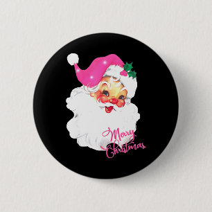 Badge Rond 5 Cm Père Noël Rose Vintage Noël Rose