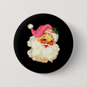Badge Rond 5 Cm Père Noël Rose Visage Noël Ancien Xmas Vintage P