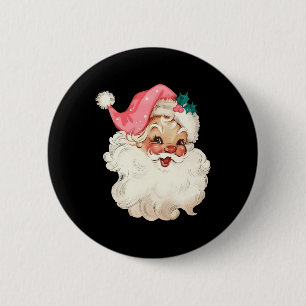 Badge Rond 5 Cm Père Noël rose Visage Vieux Noël Vintage P