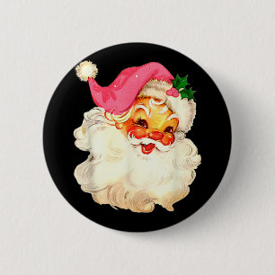 Badge Rond 5 Cm Père Noël rose Visage Vieux Noël Vintage P