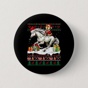 Badge Rond 5 Cm Père Noël Shiba Inu équitation Cheval Noël Sweat L