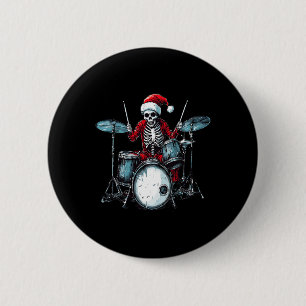 Badge Rond 5 Cm Père Noël Skeleton Jouer Drum Drummer Percussionni