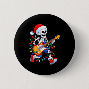 Badge Rond 5 Cm Père Noël squelette de Noël jouant de la guitare r