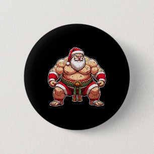 Badge Rond 5 Cm Père Noël Sumo Lutteur Japonais Japon Noël Cool