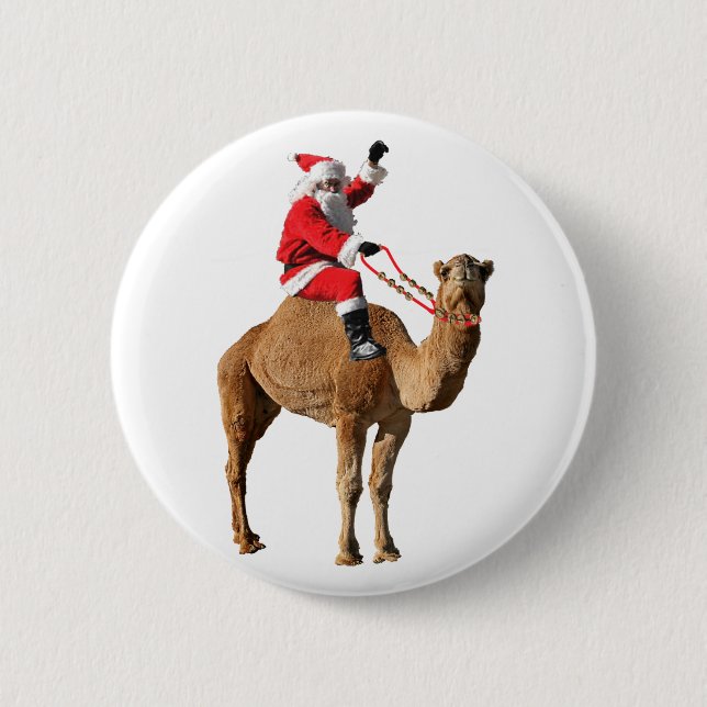 Badge Rond 5 Cm Père Noël sur Noël de chameau (Devant)