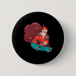 Badge Rond 5 Cm Père Noël sur skateboard cadeau de Noël drôle