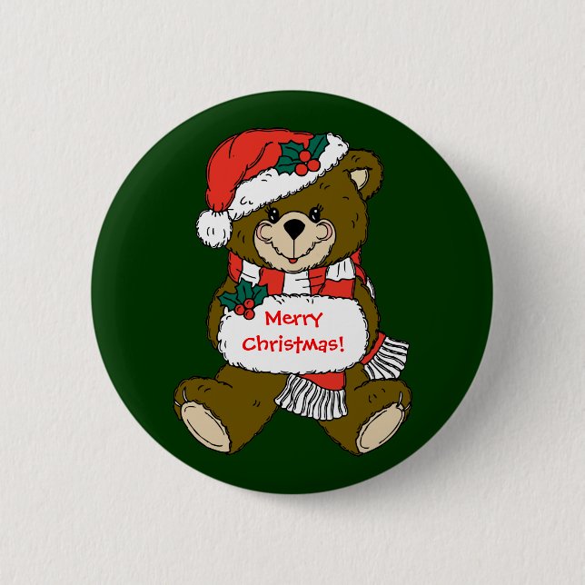 Badge Rond 5 Cm Père Noël Teddy Bear avec Casquette et bouffon (Devant)