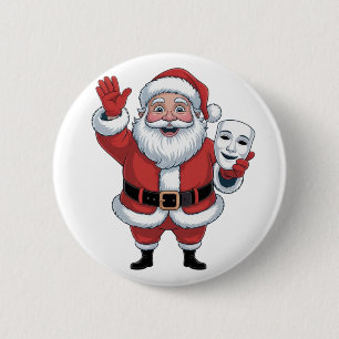 Badge Rond 5 Cm Père Noël tenant un visage de mime Théâtre Noël Pe