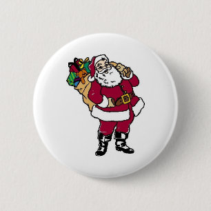 Badge Rond 5 Cm père Noël tient des jouets