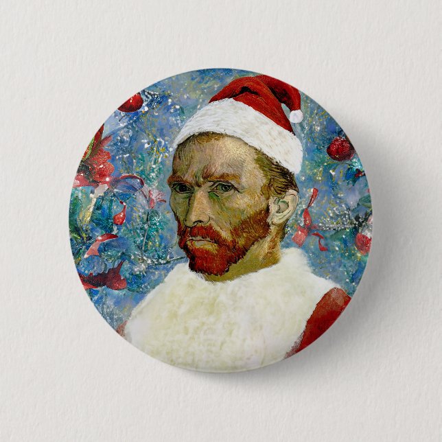 Badge Rond 5 Cm Père Noël, Van Gogh (Devant)