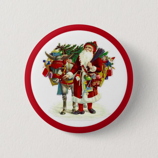 Badge Rond 5 Cm Père Noël victorienne et âne (Devant)