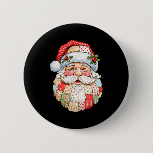 Badge Rond 5 Cm Père Noël vintage Patchwork Art Populaire Noël