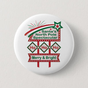 Badge Rond 5 Cm Père Noël's Retro Marquee - Ho Ho Ho Joyeux et lum
