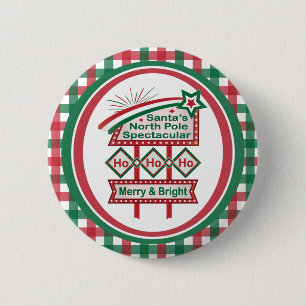 Badge Rond 5 Cm Père Noël's Retro Marquee - Ho Ho Ho Joyeux et lum