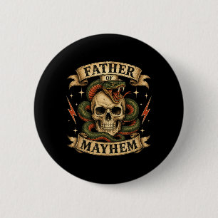 Badge Rond 5 Cm Père Rétro du Crâne de Biker Dur Papa de Mayhem