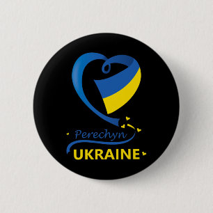 Badge Rond 5 Cm Perechyn Ukraine Drapeau National Emblème du Cœur