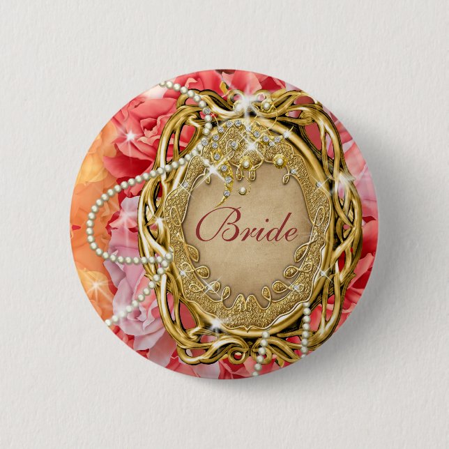 Badge Rond 5 Cm Perle rose de fleur de cru nuptiale de partie (Devant)