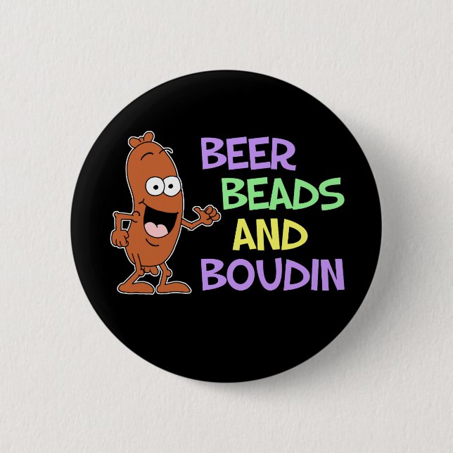 Badge Rond 5 Cm Perles de bière et Boudin Mardi Gras (Devant)