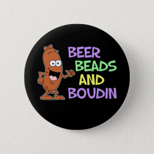 Badge Rond 5 Cm Perles de bière et Boudin Mardi Gras