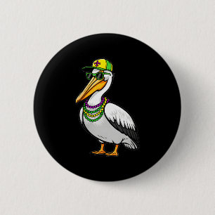 Badge Rond 5 Cm Perles de chapeau de bouffon de pélican de mardi g