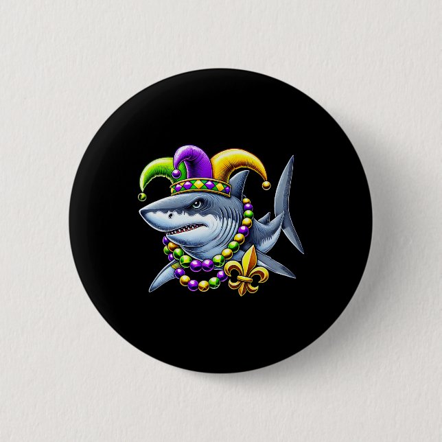 Badge Rond 5 Cm Perles de requin Jester Mardi Gras Carnival Hommes (Devant)